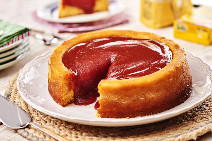 receita de bolo piscina de fubá cremoso com goiabada
